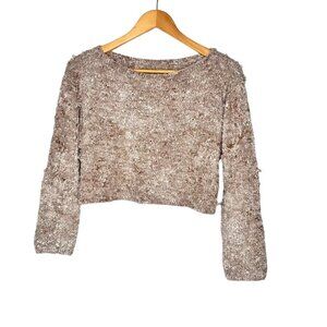 MARY JANE MARCIANO Women Textured Cotton Silk Crop Sweater Lagenlook Boho OS